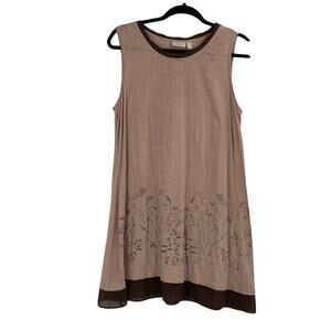 Logo Lori Goldstein Embellished Brown Layered Tunic Blouse Women’s Medium Boho